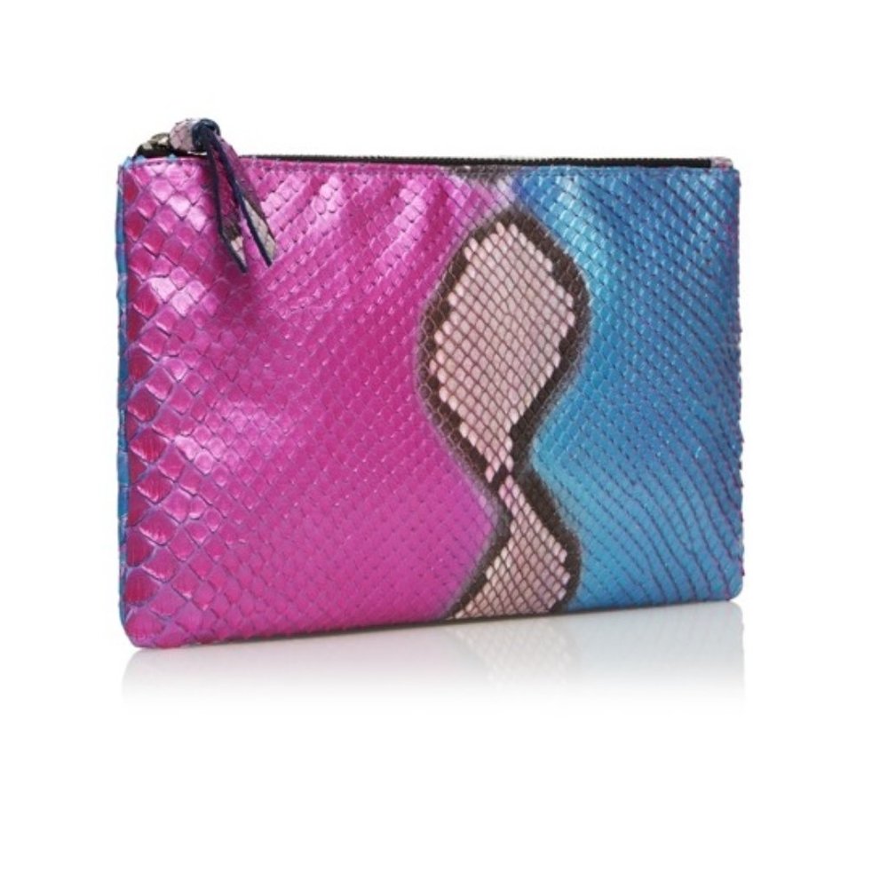 NEW Pink & Blue Camille Zarsky Python Pouch